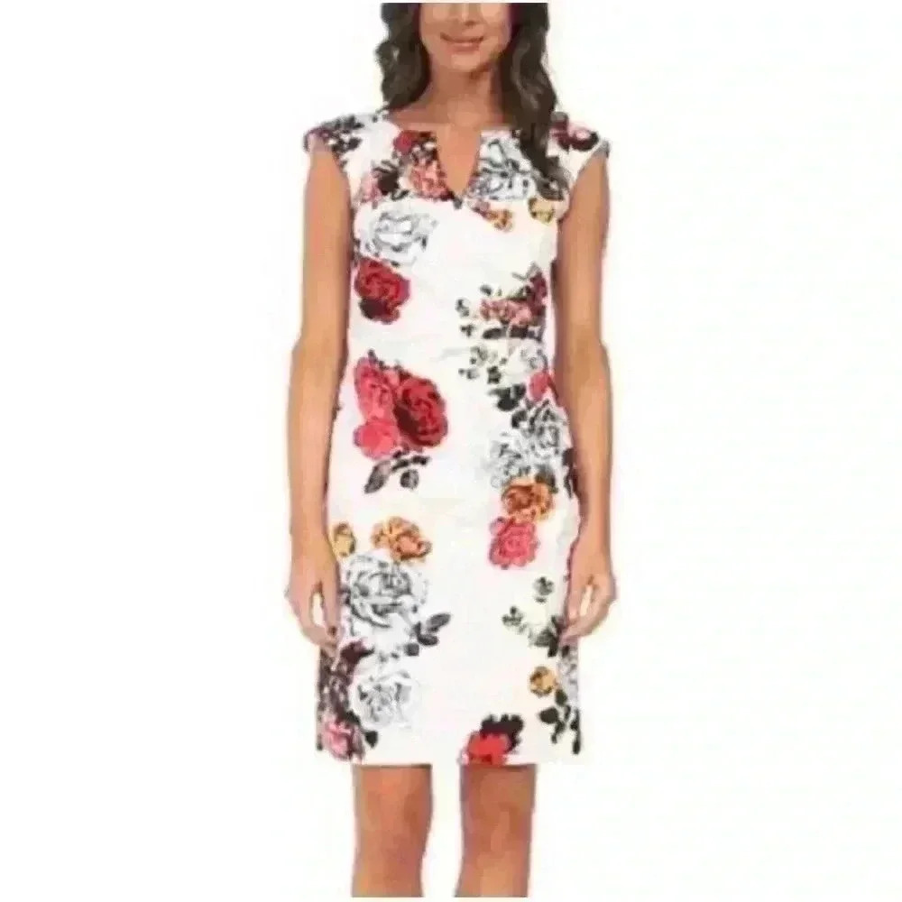 Side Wrap Pleated Floral Print Dress Adrianna Papell size 4